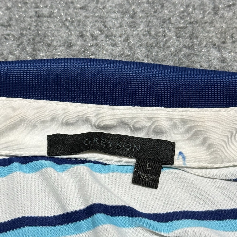 Greyson Polo Shirt Mens L White Blue Stripe Jonathan's Landing Jupiter Florida - Picture 3 of 6